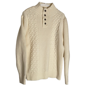 H2H Chunky Cable Acrylic Knit Sweater, Men’s Size L, Cream